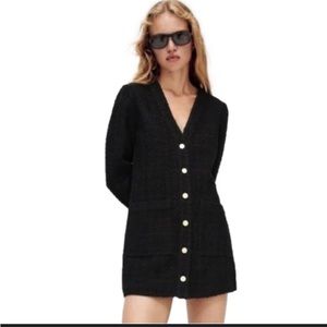 Zara Black Textured Weave Jacket Blazer Dress with Golden Buttons in Size XXL